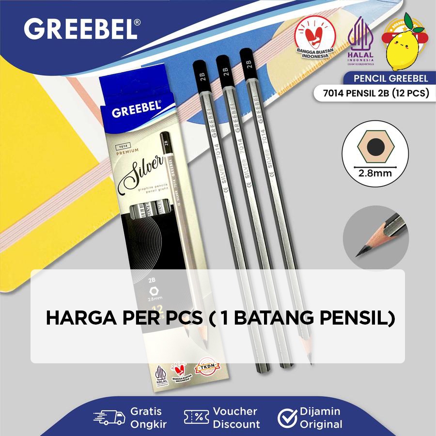 

Pensil 2B Satuan / Pensil Kayu / Pencil GREEBEL 2B 7014 Silver