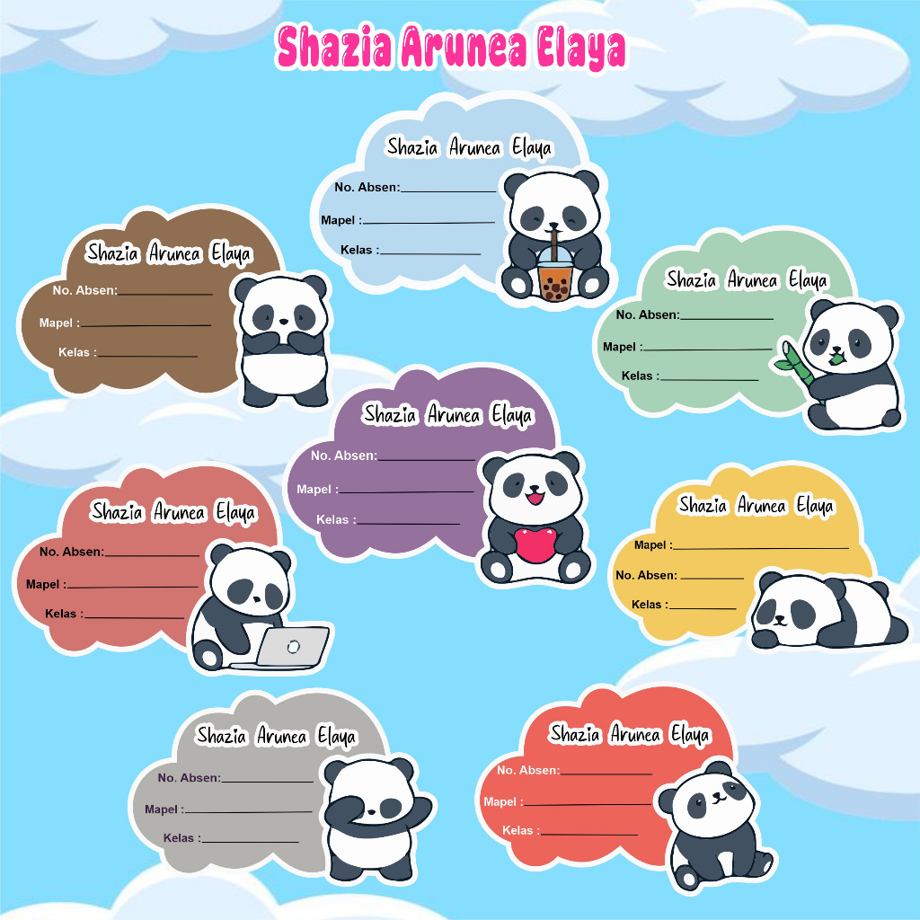 

Stiker Label Nama Buku Karakter Panda Custom Cetak Nama