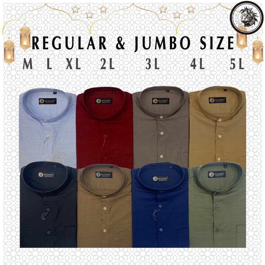 V4 CLASSIC DARKMAN M L XL 2L 3L 4L 5L - Kemeja Koko Pria Katun Rami JUMBO BIG SIZE Polos Lengan Pend