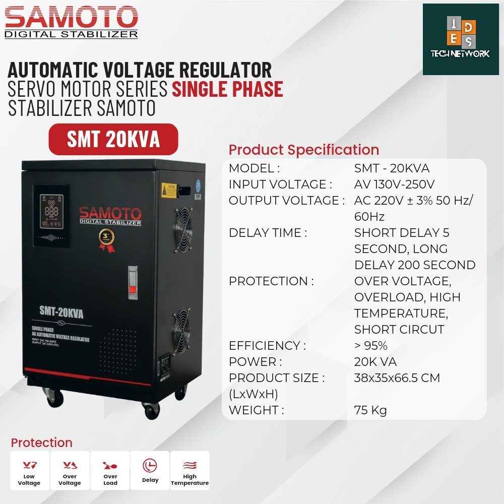 Stabilizer Samoto SMT 20KVA Single Phase Servo Motor Stabilizer Listrik 20000VA