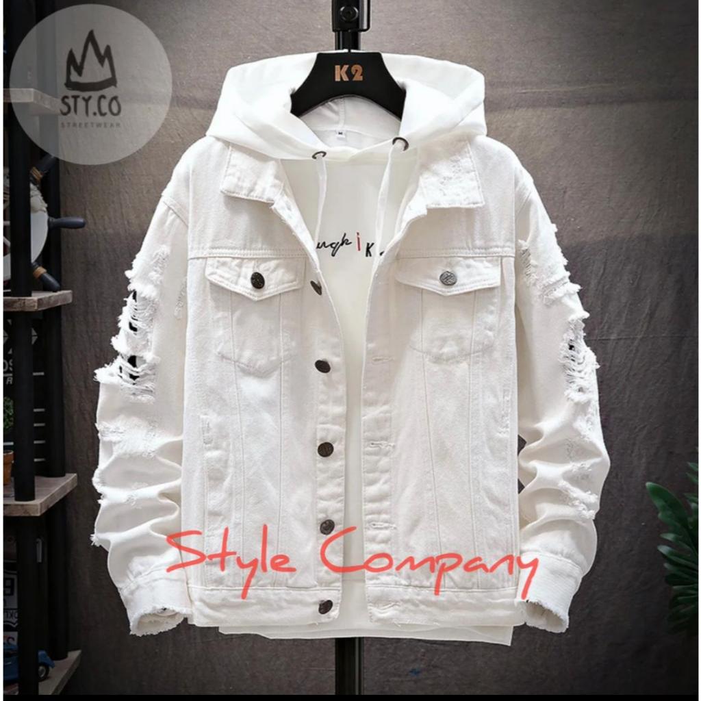 Jaket Denim polos motif sobek bahan denim promo toko