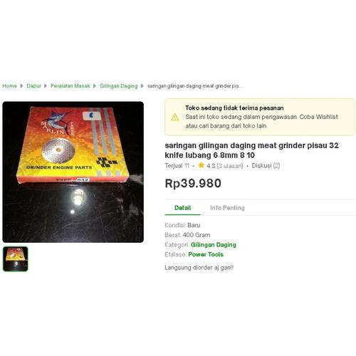 

saringan gilingan daging meat grinder pisau 32 knife lubang 6 8mm 8 10