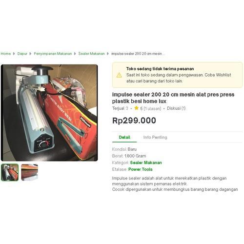 

impulse sealer 200 20 cm mesin alat pres press plastik besi home lux