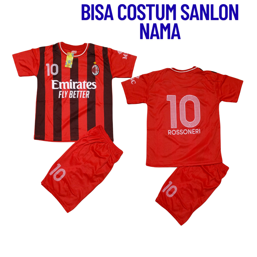 Setelan baju bola milan/ setelan baju kaos olahraga sepakbola anak laki laki/ baju bola ac milan