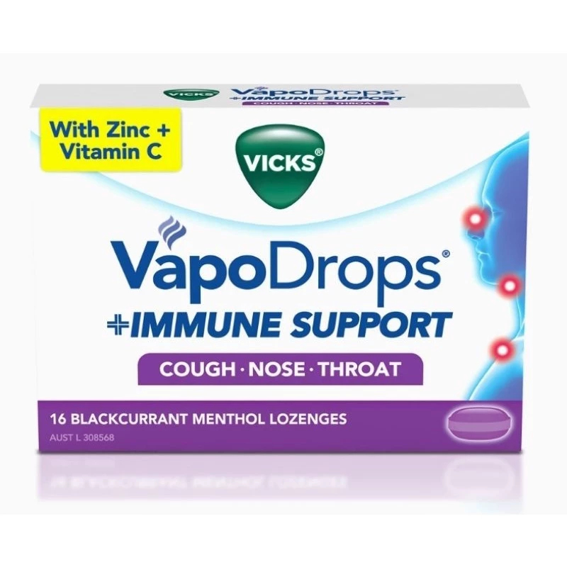 Vicks VapoDrops Immune Support Blackcurrant / Orange 2 Strips (16 pcs) / Vicks VapoDrops