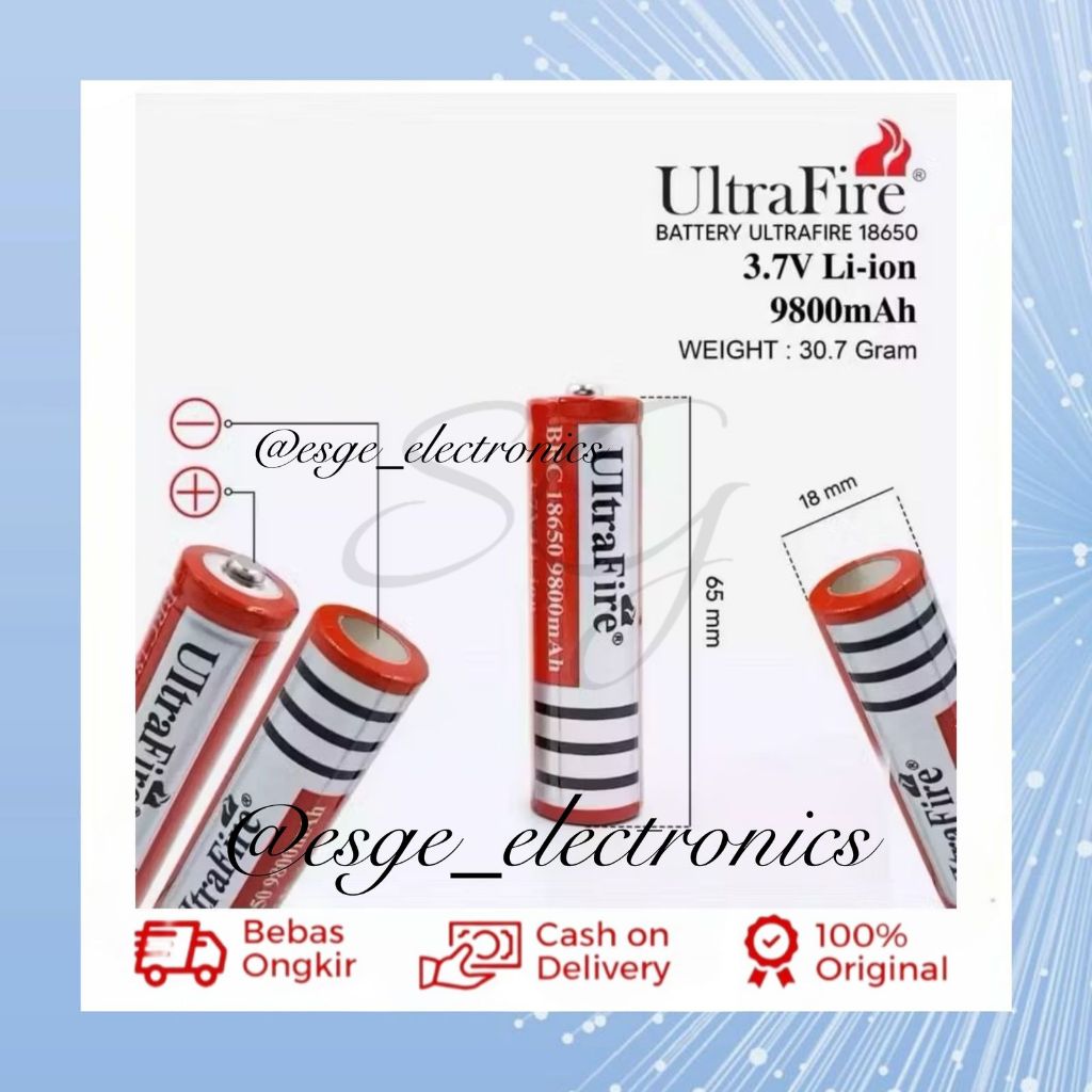 ORIGINAL BATERAI ULTRAFIRE 18650 RECHARGER BATERE ULTRAFIRE CD 18650 99000 MA BATTERE 3,7V