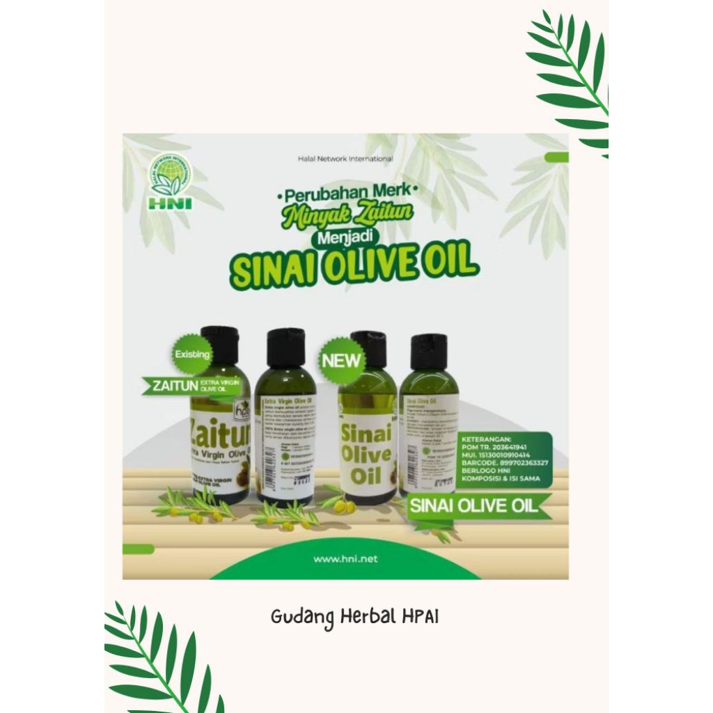 

minyak zaitun (extra virgin olive oil) Sinai olive oil HNI HPAI mengurangi resiko penyakit jantung dan untuk kecantikan