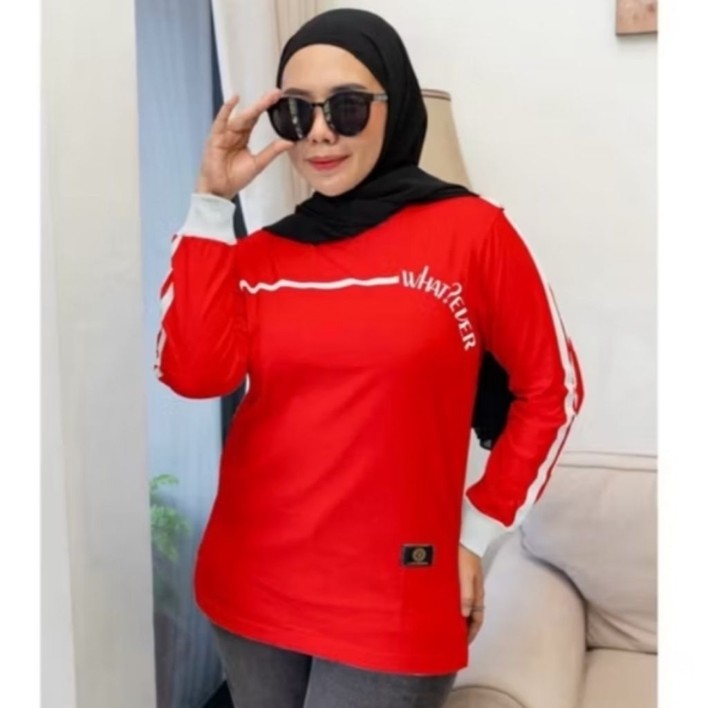 Baju Atasan Wanita Terbaru 100% ORIGINAL / Kaos Wanita Lengan Panjang Dinarry Warna Merah / Atasan W