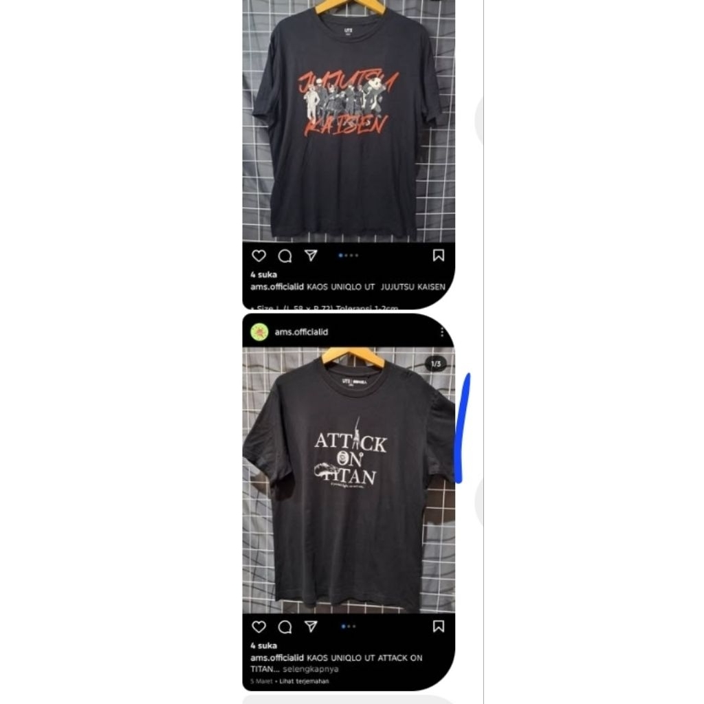 kaos ut anime 2 pcs jujut aot