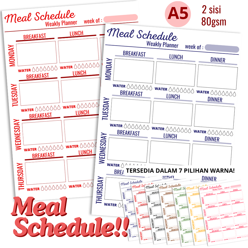 

(Papelrosie) Loose Leaf Planner A5 | Refill Isi Binder Meal Schedule isi 20 Lembar Bolak-Balik | Hvs 80gsm