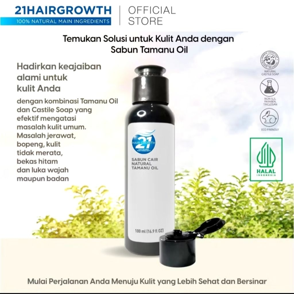 Sabun Cair Natural Tamanu Oil 21 Hair Growth Sabun Untuk Kulit Berjerawat 100ml