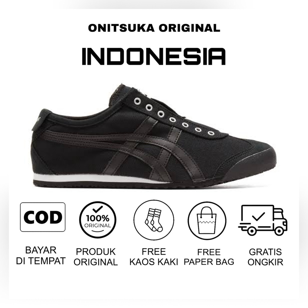 Sepatu Onitsuka Mexico 66 Indo Slip on Kanvas Full Black Sepatu Pria/ Sepatu Wanita/ Sepatu Sneakers