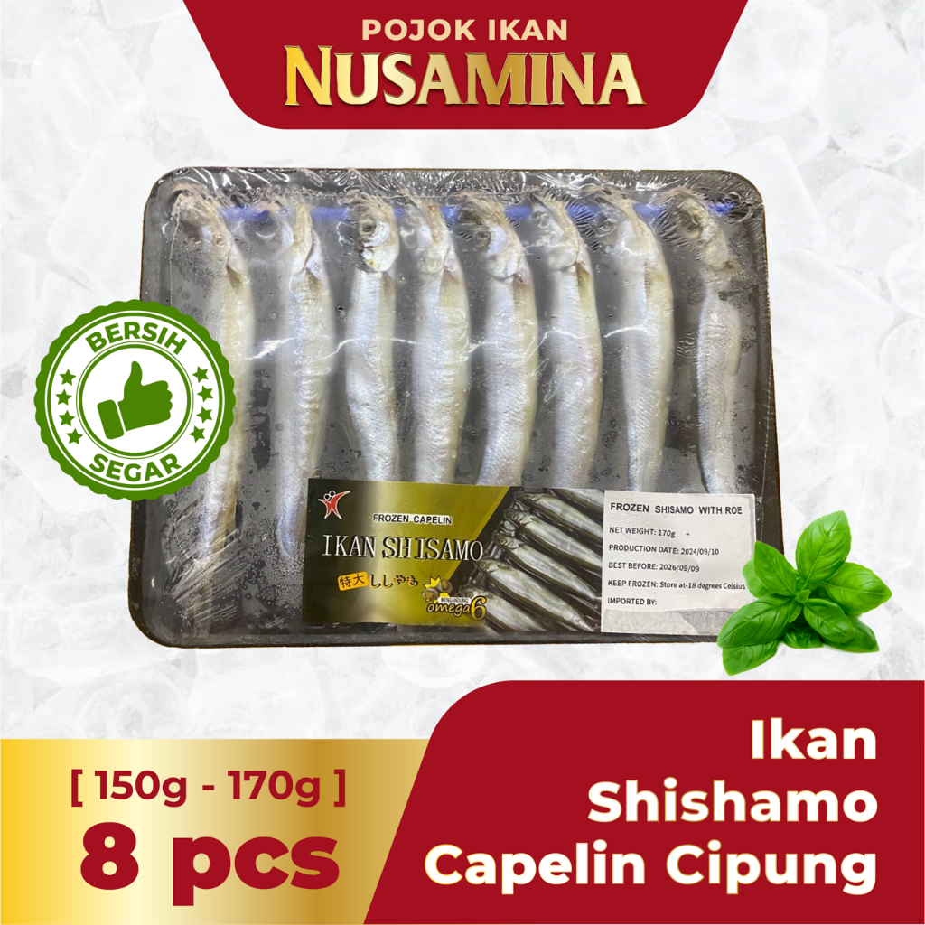 

Nusamina Ikan Shisamo Premium Frozen/ Ikan Capelin/ Ikan Cipung [8 pcs]/ 150-170 gram