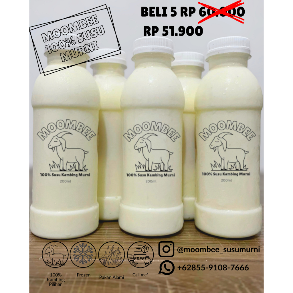 

MOOMBEE Susu Kambing Murni 100% – Bundle 5 Botol | Super Hemat, Tanpa Campuran