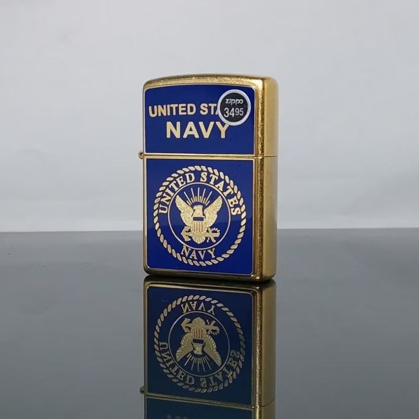 ZIPPO NAVY CREST EMBLEM GOLD PLATE DISCONTINUED ITEM TAHUN 2005