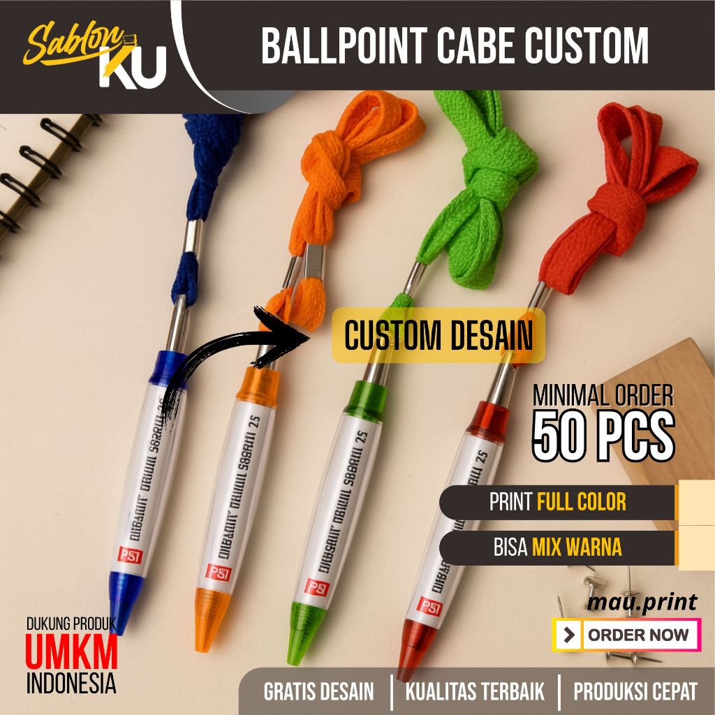 

Pulpen ballpoint pen pena bolpen cabe model tali custom desain souvenir murah