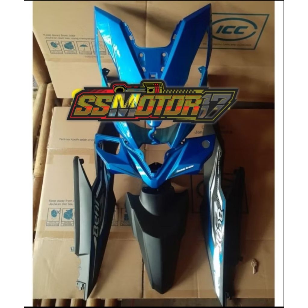 COVER BODY HALUS BEAT ESP ECHO 2016-2019 BIRU HITAM DOFF+ STRIPING
