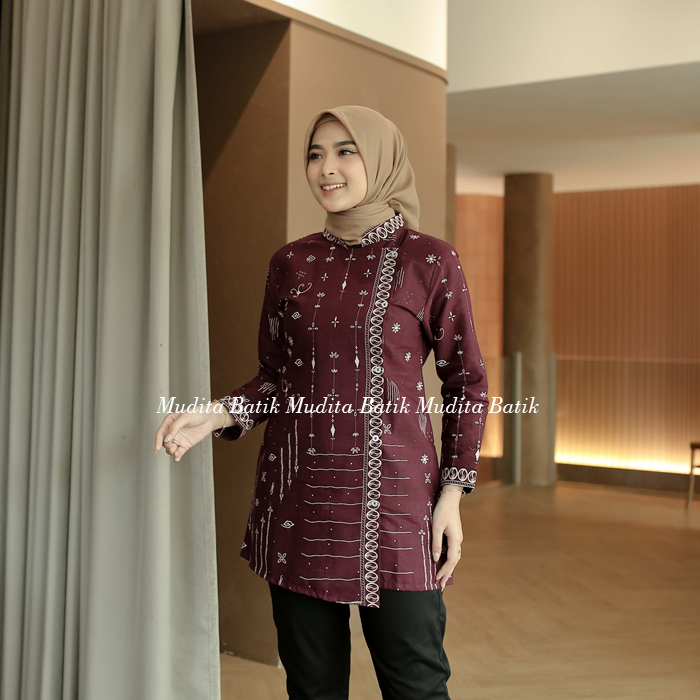 Batik Mudita Batik Kantor Wanita Lengan Panjang Lapis Furing Katun Printing Halus Premium Nyaman Dip