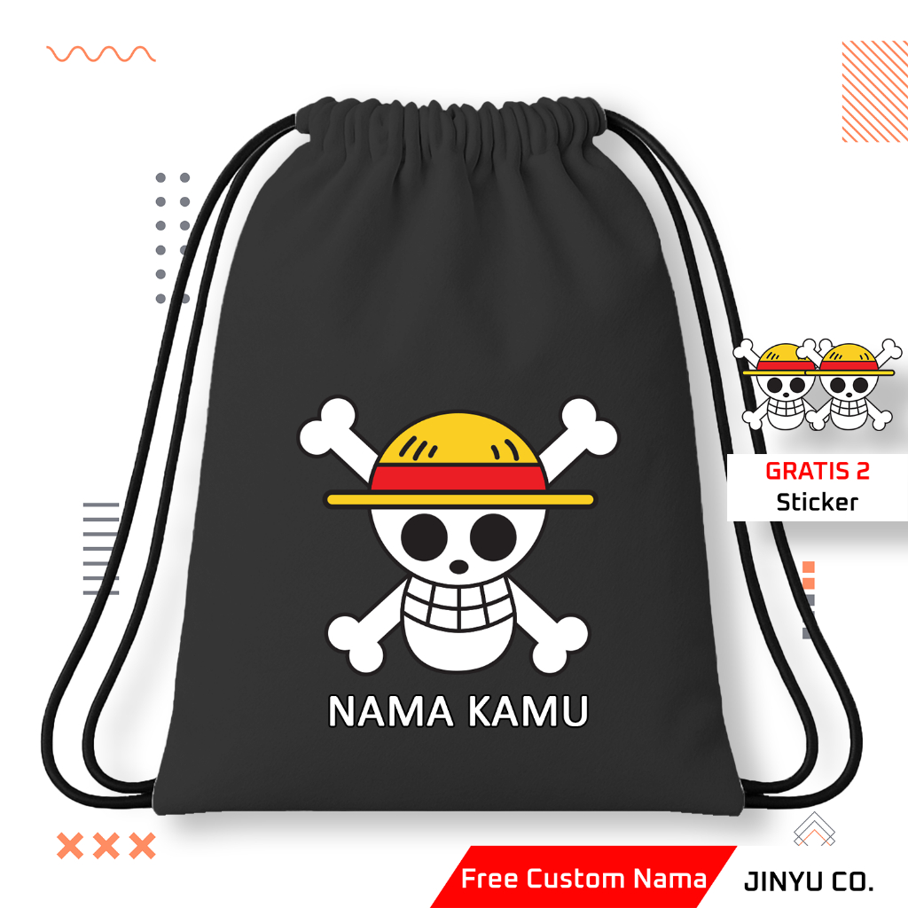 Tas Serut | Tas Serut Anak | Tas Serut One Piece Custom Nama | Tas Serut Anak Anime Custom | Tas Sim