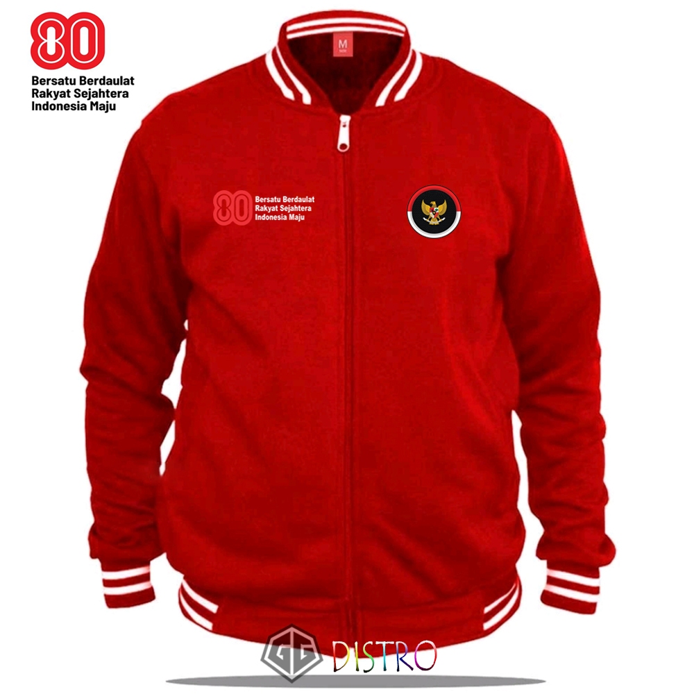 HUT RI yg Ke 80 Thn Unisex Jacket Baseball Garuda Bulat 80 Terbaru Jacket Resleting Varsity