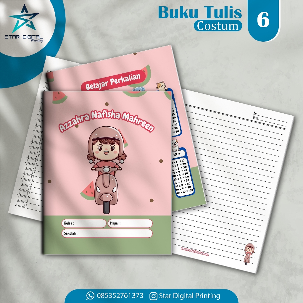 

Buku Tulis Costum Nama Anak Cewek Cowok TERMURAH Bisa Tambah Foto