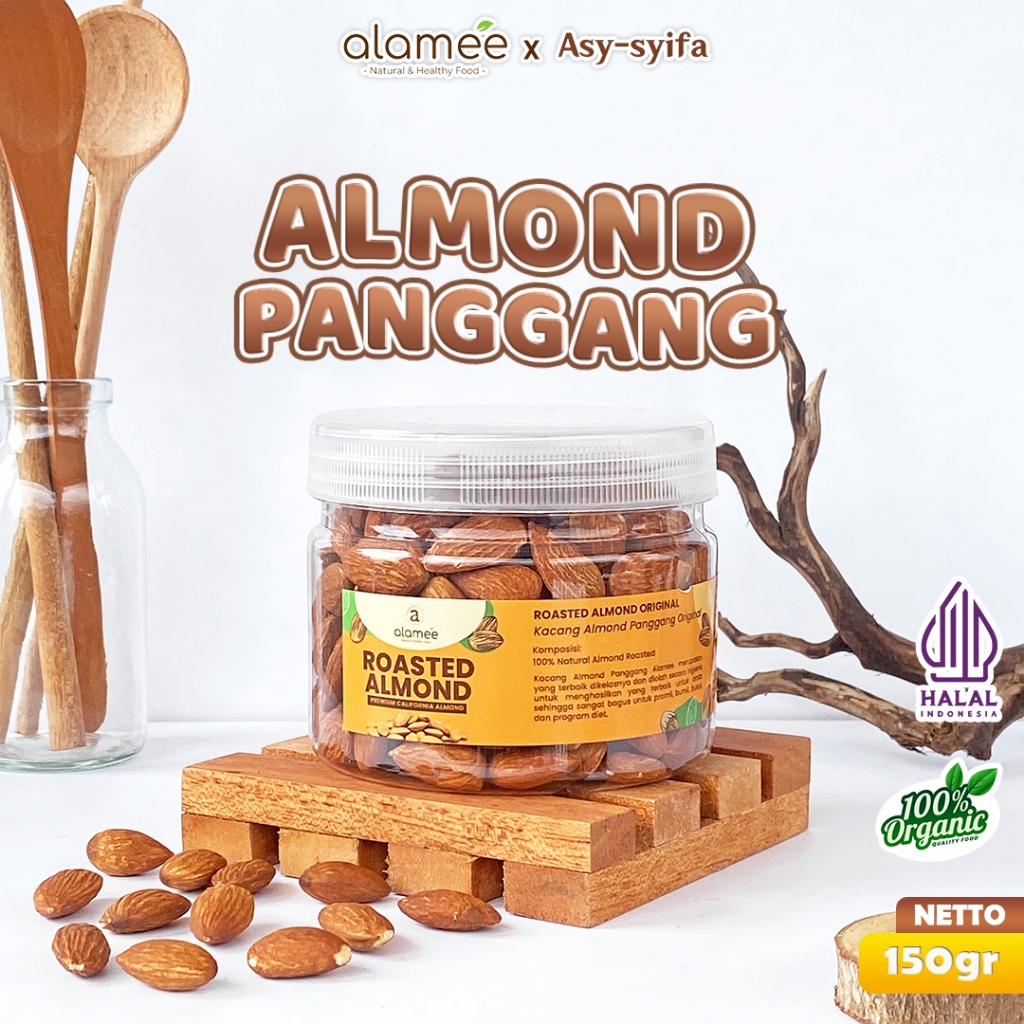 

ALAMEE Kacang Almond Almon Kupas Panggang Premium Roast Roasted Grade A California Oven Siap Makan