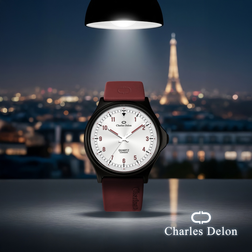 Jam Tangan Wanita Pria Couple Pasangan | Karet Rubber Anti Air | Kotak Jam | Original Charles Delon 