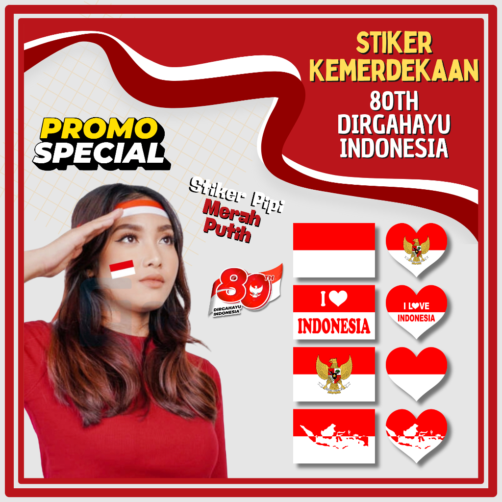

70-90 pcs Stiker Pipi Bendera Merah Putih 1 Lembar Dirgahayu RI Indonesia 17 Agustus