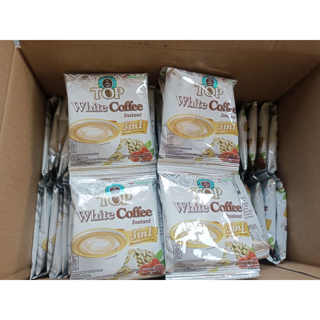 

Top white coffee l top coffe 1 renceng 12 sachet