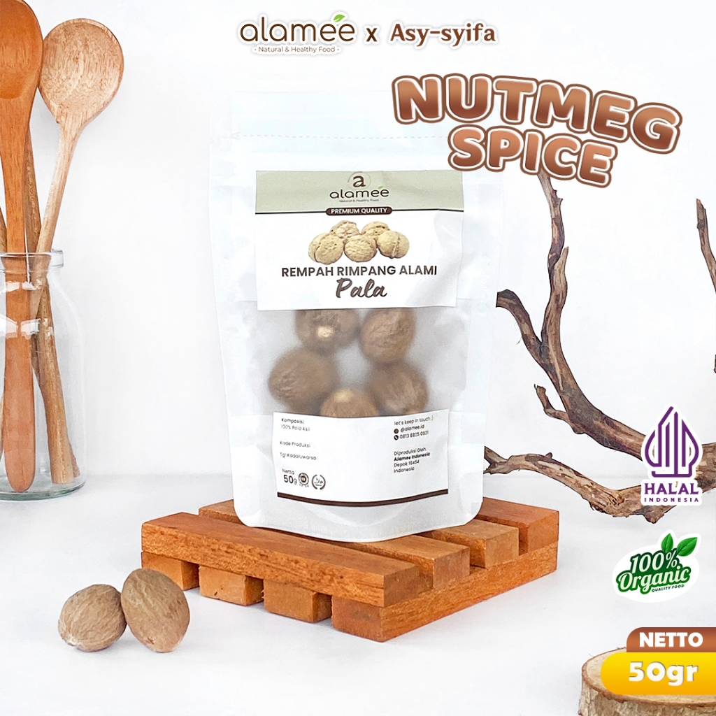 

ALAMEE Biji Pala Utuh Rempah Kering Nutmeg Whole Rimpang Organik Alami Bumbu Seasoning Masakan 50gr