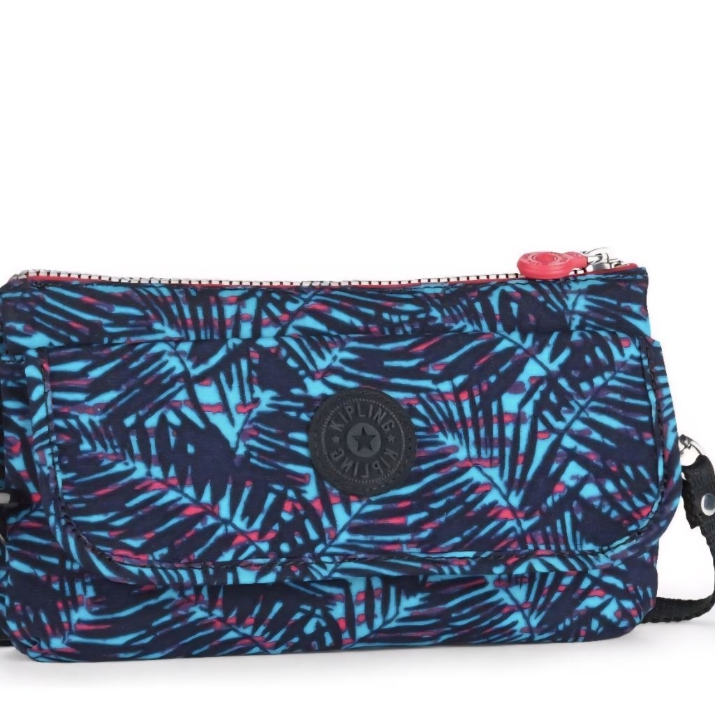 KIPLING VECKA BG Purse Bag Authentic (PRELOVED) / Kipling Zip Purse with Compartment, Blue Plam Leaf