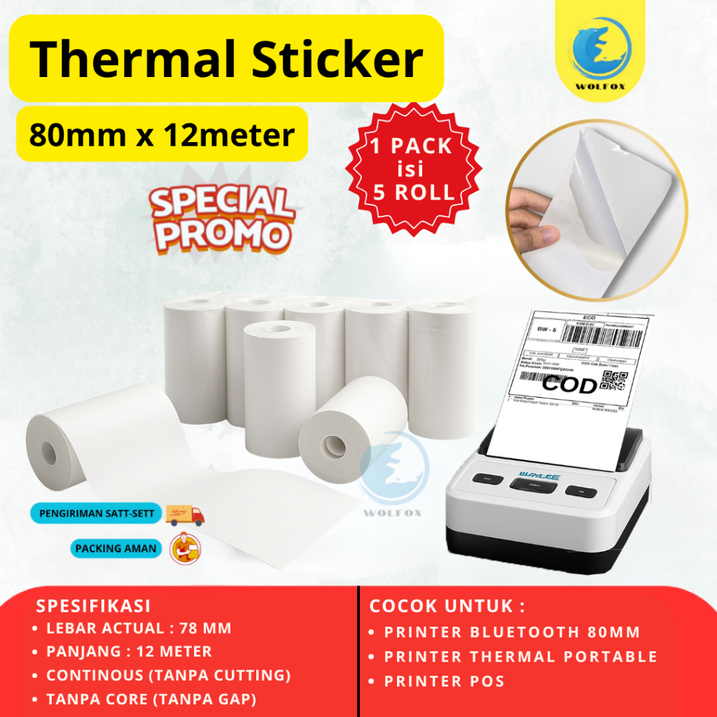 

KERTAS STIKER THERMAL 80MM X 12 METER CONTINOUS LABEL THERMAL RESI