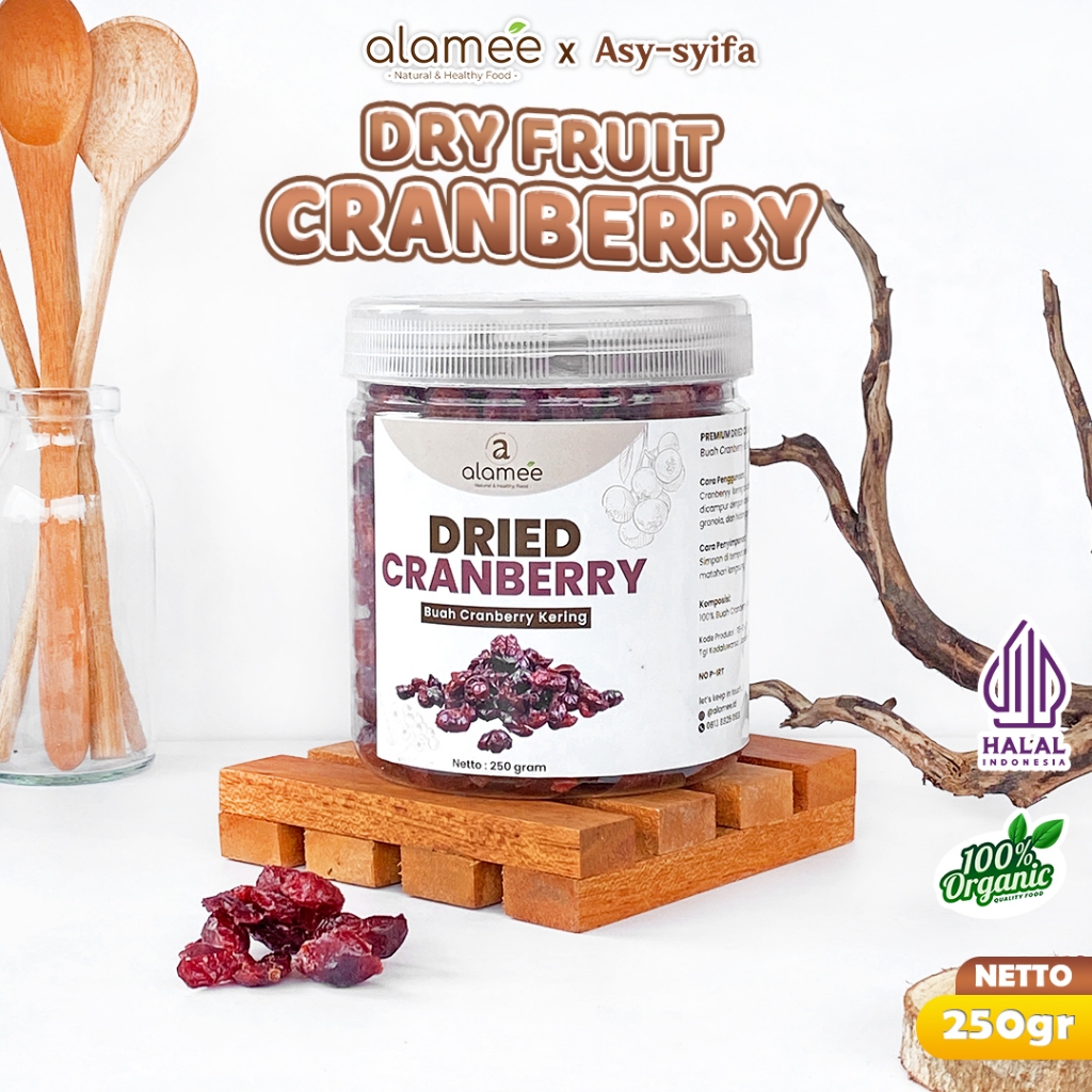 

ALAMEE Cranberry Kering Cemilan Buah Sehat Rendah Kalori Dried Cranberry 100% Natural Premium 250gr