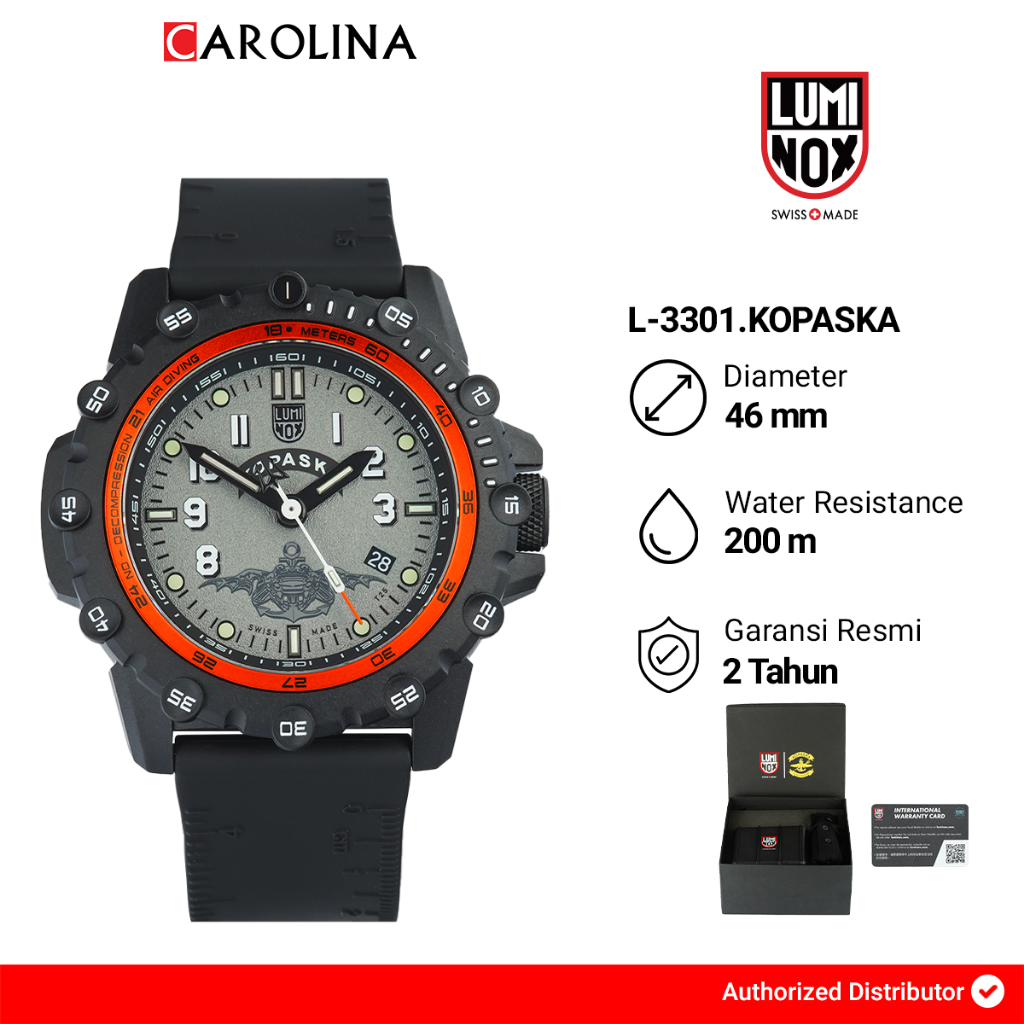 Jam Tangan Pria LUMINOX L-3301.KOPASKA Grey Dial Black Rubber Strap Limited Edition