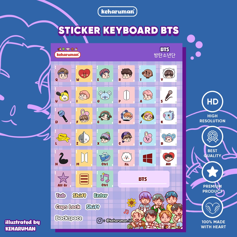 Sticker Keyboard Laptop Komputer BTS BT21 KPOP Korean PREMIUM QUALITY