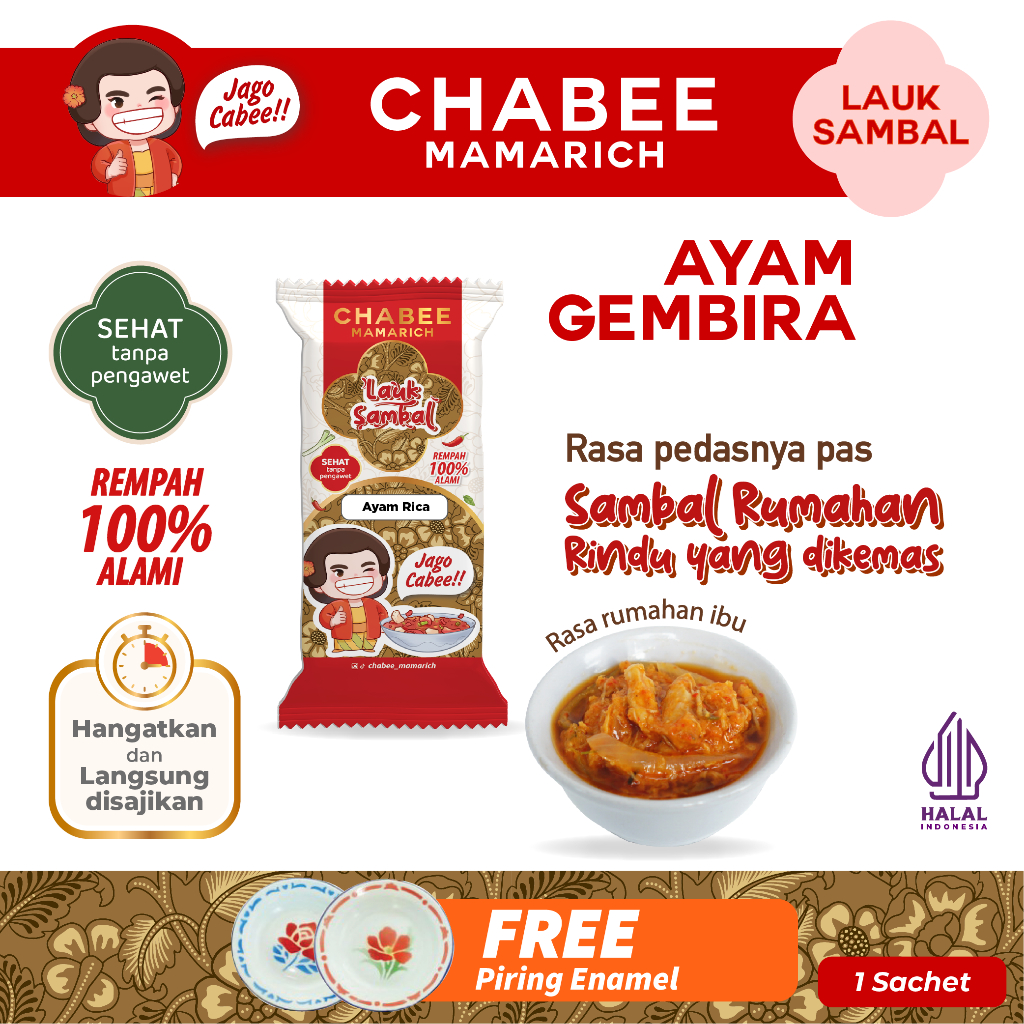 

Chabee Sambal Ayam Gembira / Sambal Rumahan Kemasan Praktis Anak Kos & Travelling – Sehat Tanpa Pengawet | Lauk Sambel Cabe Pedas Hot
