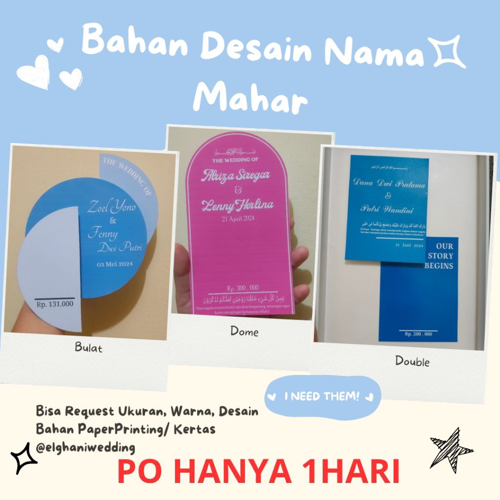 elghaniwedding Bahan Mahar - Bahan Dsign Mahar Kertas - Bahan Mahar Brush Bulat - Nama Hiasan Box Ma