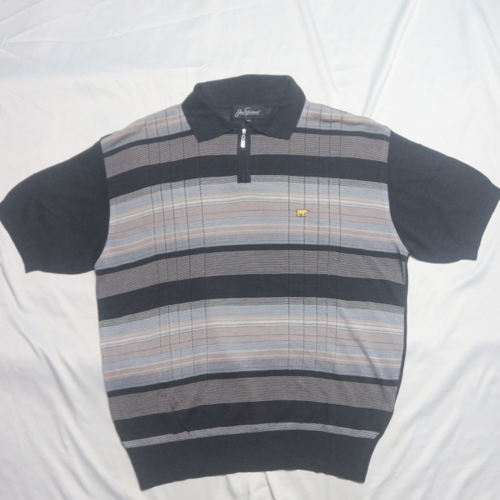 JACK NICKLAUS Half Zipper Shirt Short Stripe Motif Kerah Lengan Pendek Adem Tipis sedikit Nerawang D