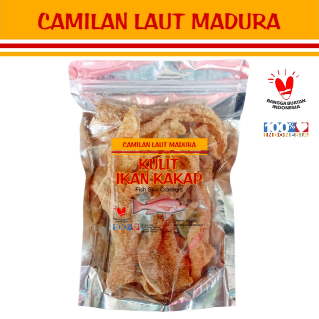

Kulit Ikan Kakap Renyah Gurih Bebas Gluten Camilan Laut Madura Oleh-oleh Khas - 100gr Snack Rambak Kerupuk Keripik Goreng Kering