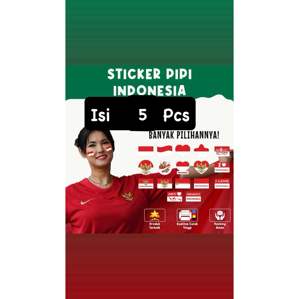 

Stiker Bendera Merah Putih Stiker pipi Bahan Stiker Chromo Isi 5 pcs