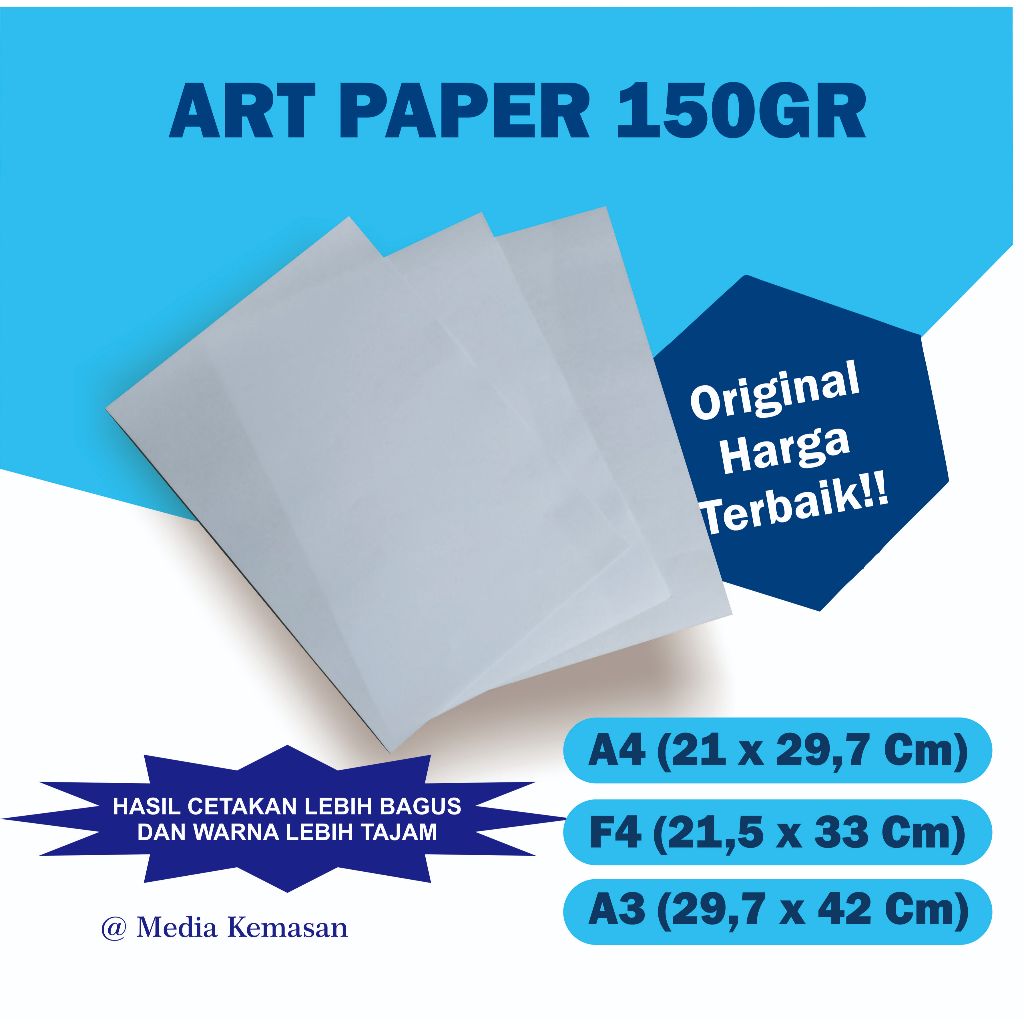 

KERTAS ART PAPER 150 GSM UKURAN A3/F4/A4 ISI 50/30/20
