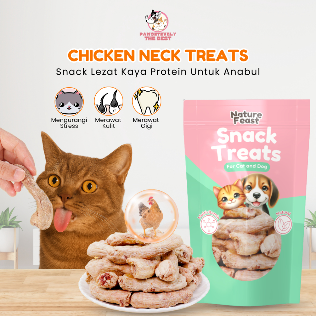 Snack Leher Ayam Untuk Kucing Dan Anjing Freeze Dried Chicken Neck Treats Bergizi Tinggi & Vitamin
