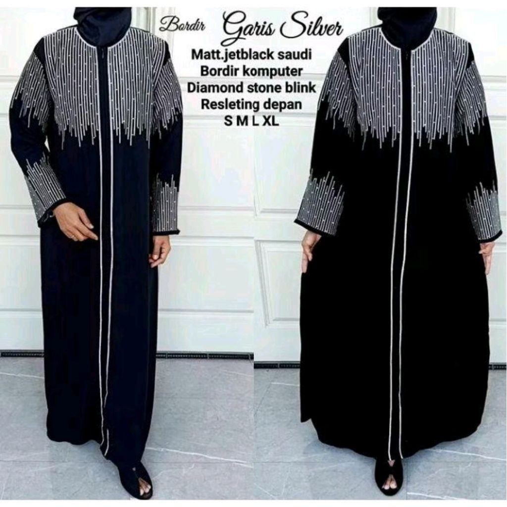 Abaya Hitam Bordir Kekinian Motif garis - ABAYA GARIS - Gamis Muslimah - Ready siap kirim [BISA COD]