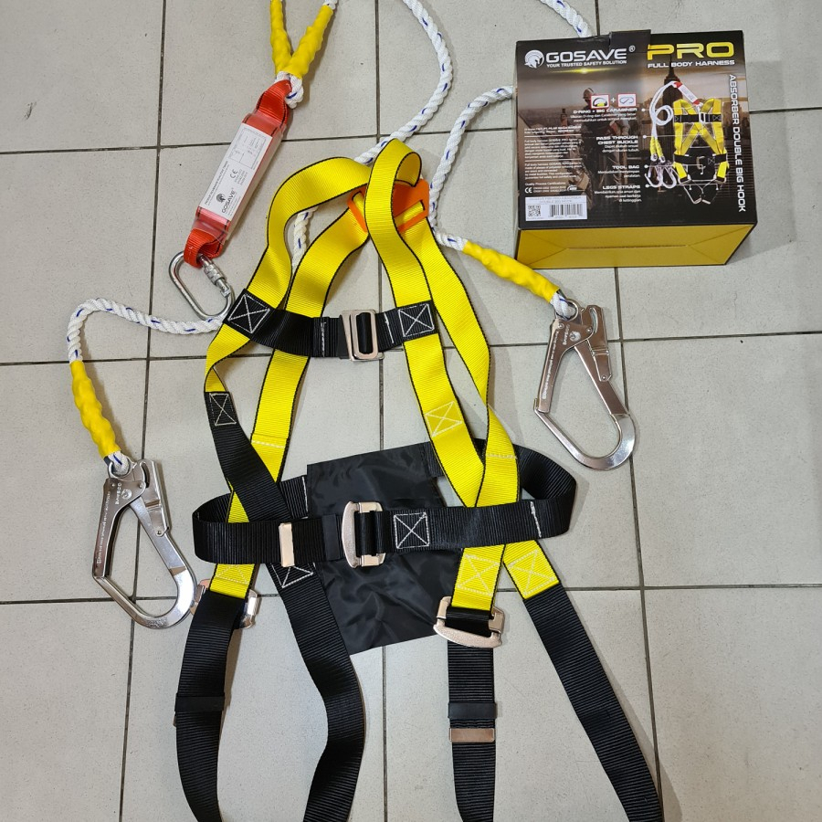 safety belt GOSAVE PRO Full body harness absorber double lanyard big hook safety belt sabuk