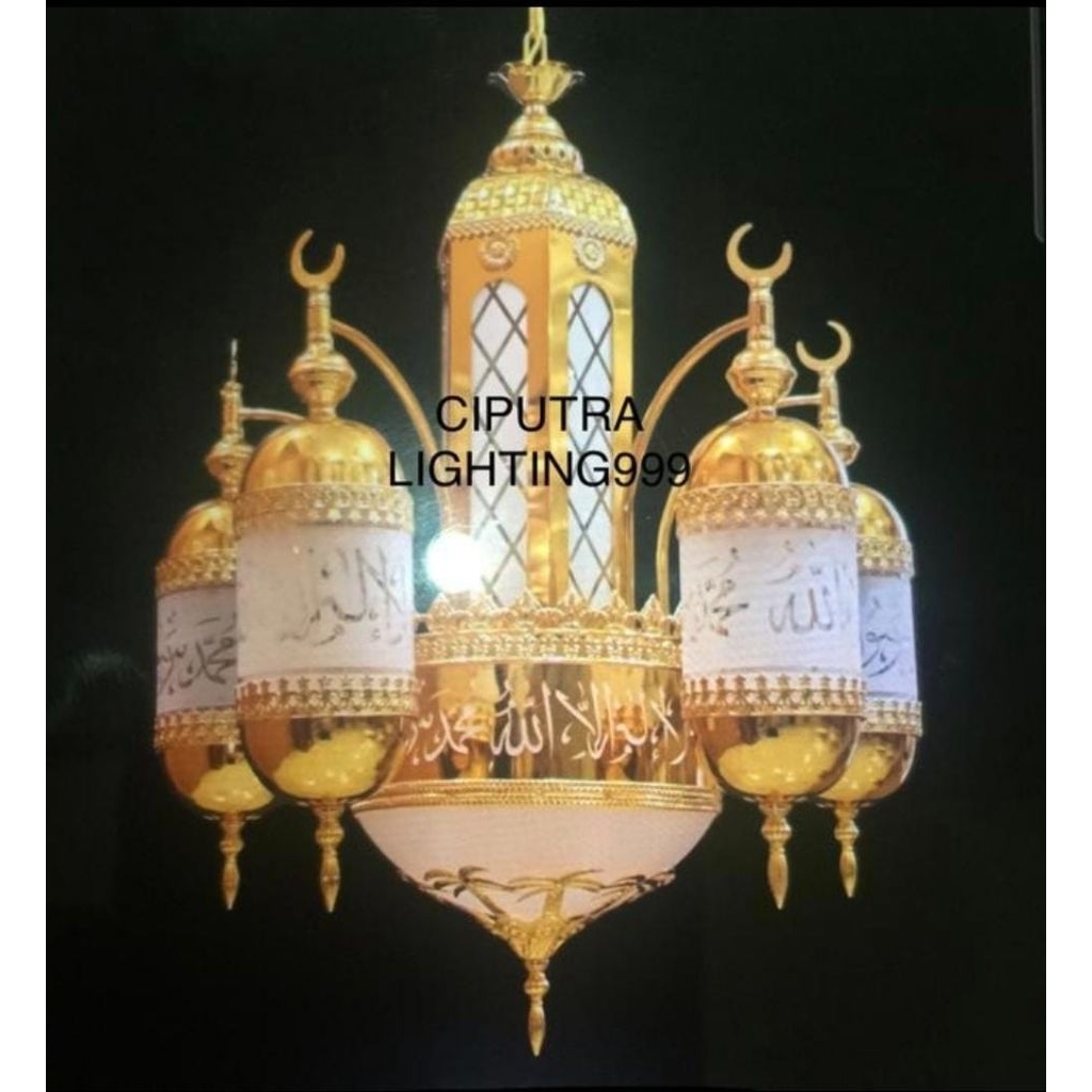 LAMPU GANTUNG HIAS TURKI MASJID MUSHOLLAH NABAWI LAFADZ 13 LAMPU MEWAH
