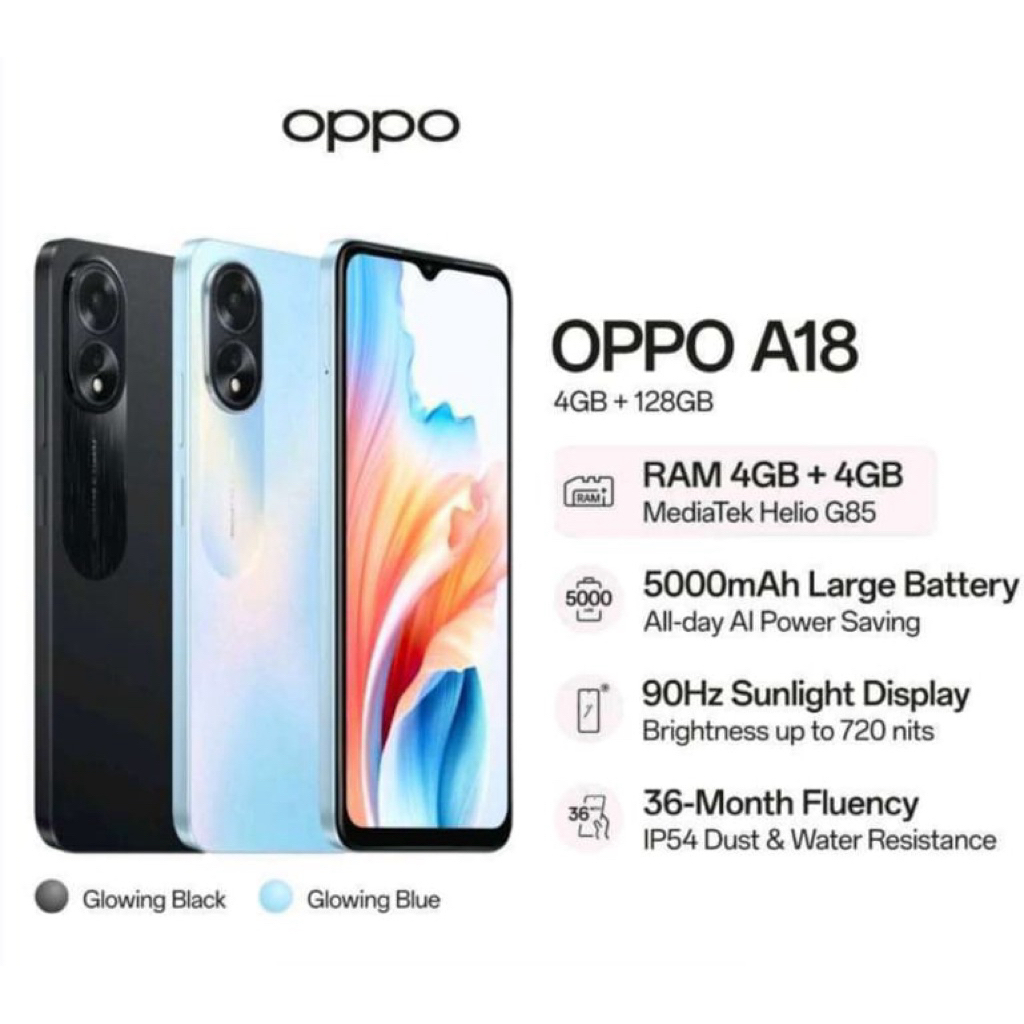 OPPO A18 4+4/128GB BNOB GARANSI RESMI