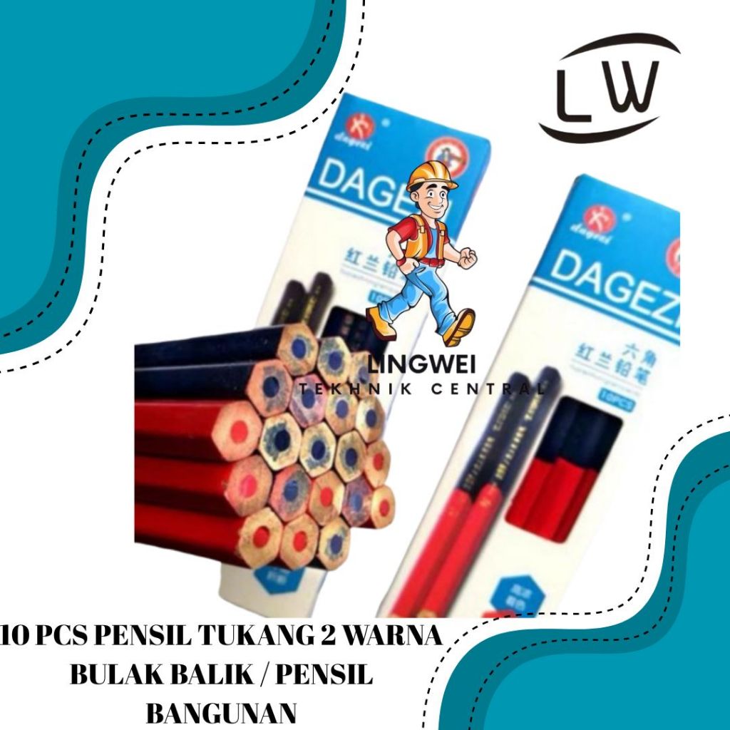

10 PCS PENSIL TUKANG 2 WARNA BULAK BALIK / PENSIL BANGUNAN MURAH