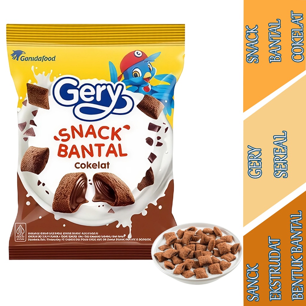 

Snack Ringan Ekstrudat Bentuk Bantal - Gery Sereal - Snack Bantal Rasa Cokelat - 75gr