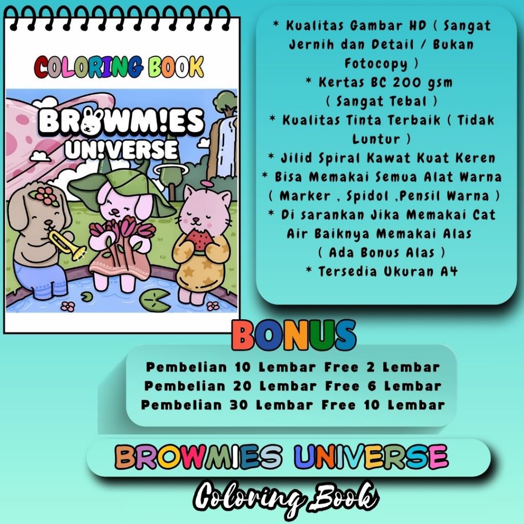 

BROWMIES UNIVERSE Buku Mewarnai Coloring Book Sketsa Menggambar Kertas Premium Tebal 200 GSM Bagus