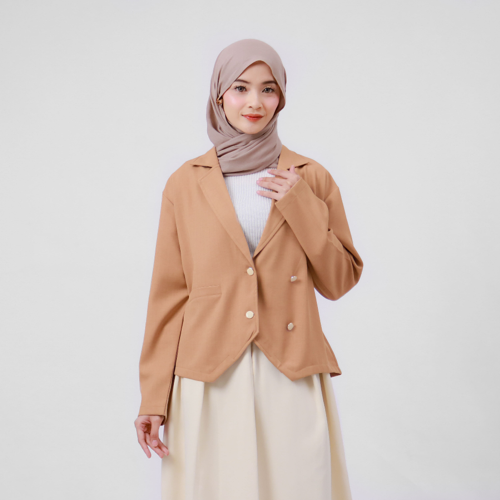 Blazer Wanita Polos Warna Mocha Premium – Ayzel Shevory | Blazer Semi Formal Hijab Elegan